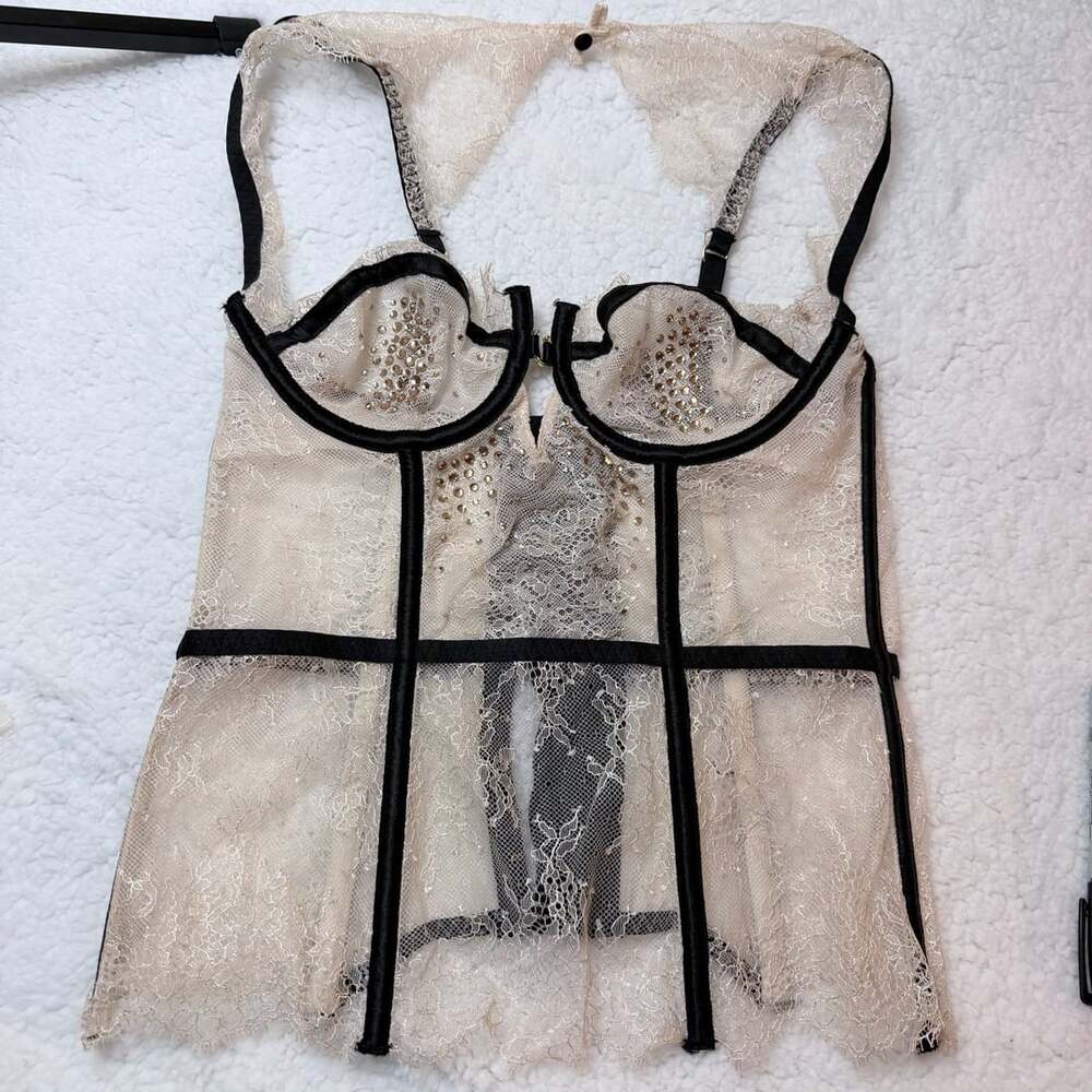 Victoria's Secret Corset Size 34B White Ivory Rhinestone Embellished Bustier